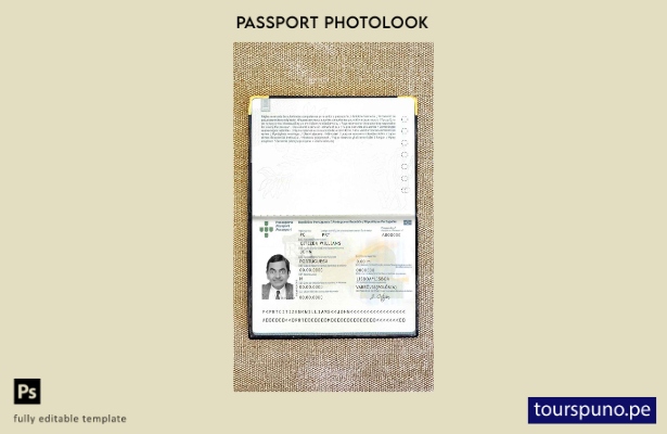 listo para imprimir la plantilla de aspecto fotográfico del pasaporte de Portuga